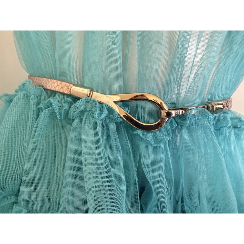 Silver Tone Reptile Print Leather Adjustable Metal Belt Hook Closure‎ OS to 38